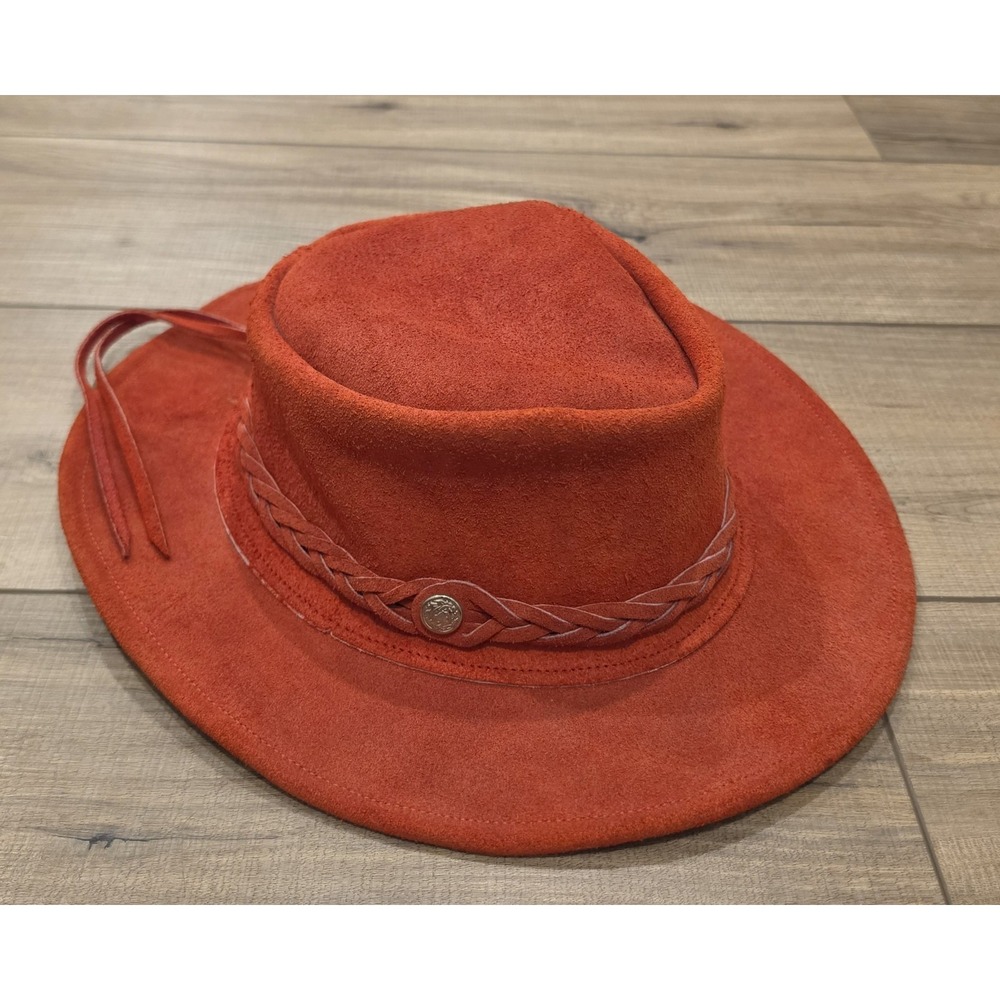 Red Suede Leather Hat - Size M Made In Usa, Unbranded.